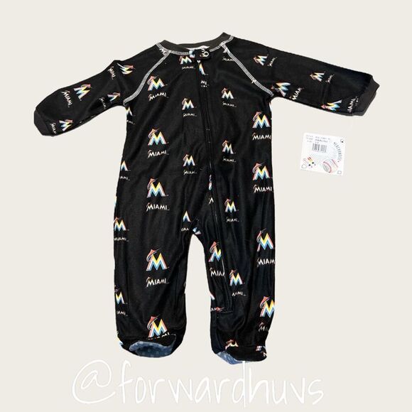 MLB Genuine Miami Marlins Infant 3/6 Month Pajama Sleeper One Piece NWT - Picture 1 of 7